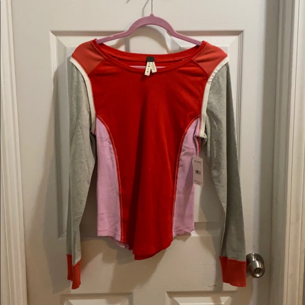 Free People - Red/Lavender/Gray sweater with cuffs